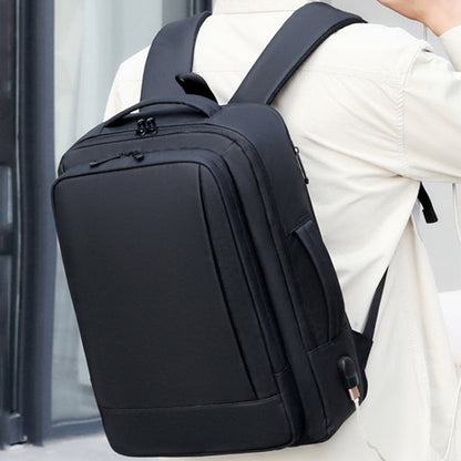Skanto | Expandable Waterproof Laptop Backpack for Work with USB Port (Black)