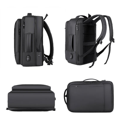 Skanto | Expandable Waterproof Laptop Backpack for Work with USB Port (Black)