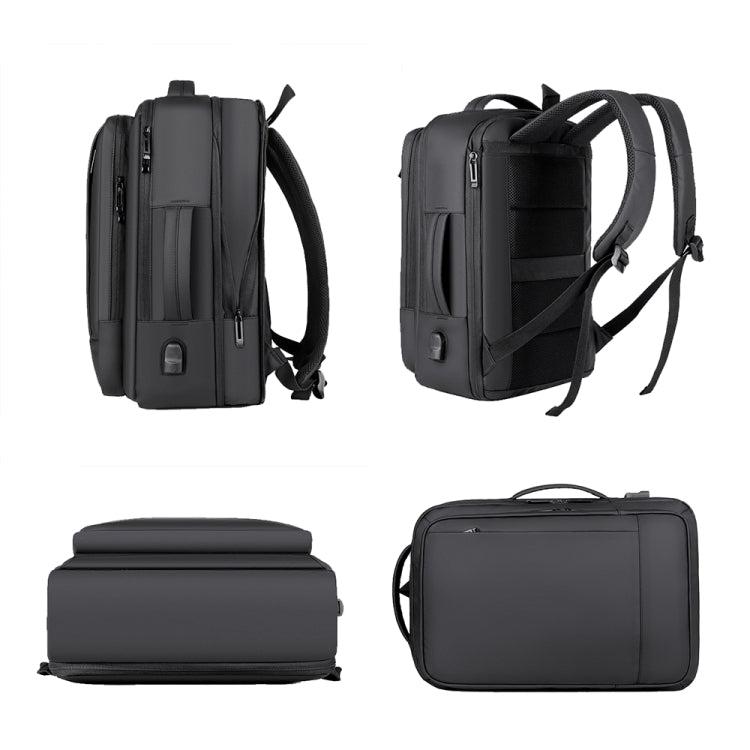 BowLift | Expandable waterproof laptop backpack for business with USB port (Black)