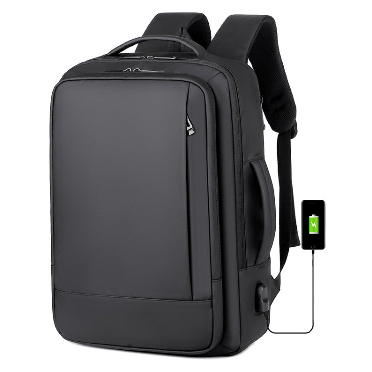 Skanto | Expandable Waterproof Laptop Backpack for Work with USB Port (Black)