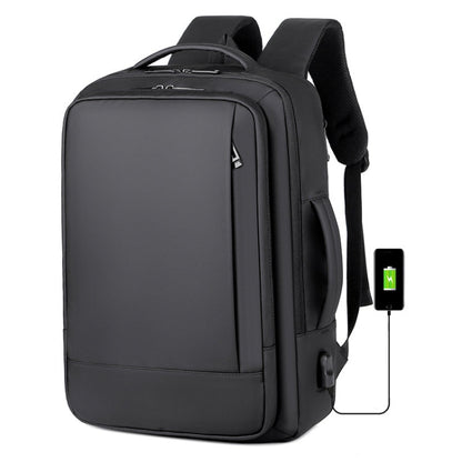 Skanto | Expandable Waterproof Laptop Backpack for Work with USB Port (Black)