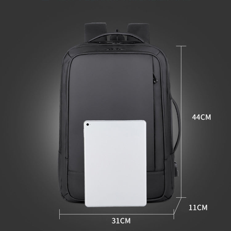 BowLift | Expandable waterproof laptop backpack for business with USB port (Black)