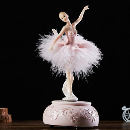 Elegant Refined Ballerina Dance Carousel Feather Music Box (Pink)
