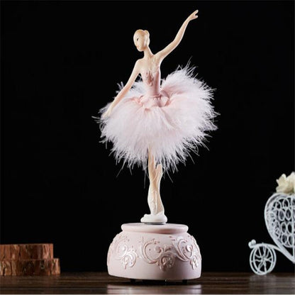 Elegant Refined Ballerina Dance Carousel Feather Music Box (Pink)