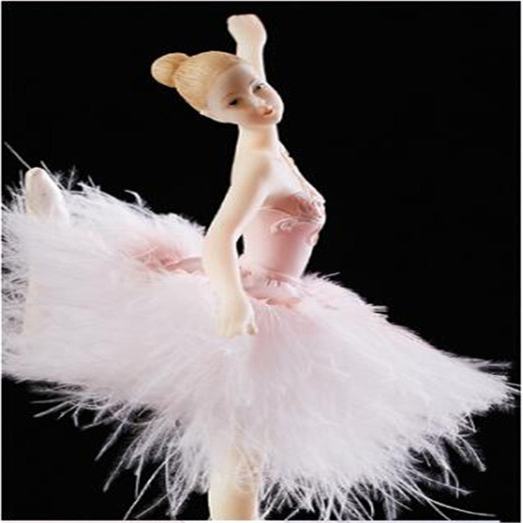 Elegant Refined Ballerina Dance Carousel Feather Music Box (Pink)