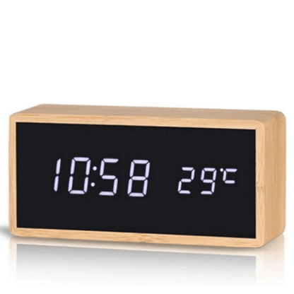 BowLift | LED Bamboo Alarm Clock with Temperature Display & USB/Battery Operation