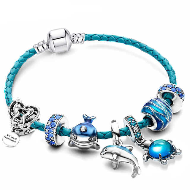 Skanto | Ocean Breeze Bracelet with Charms in Leather and Silver - Julia