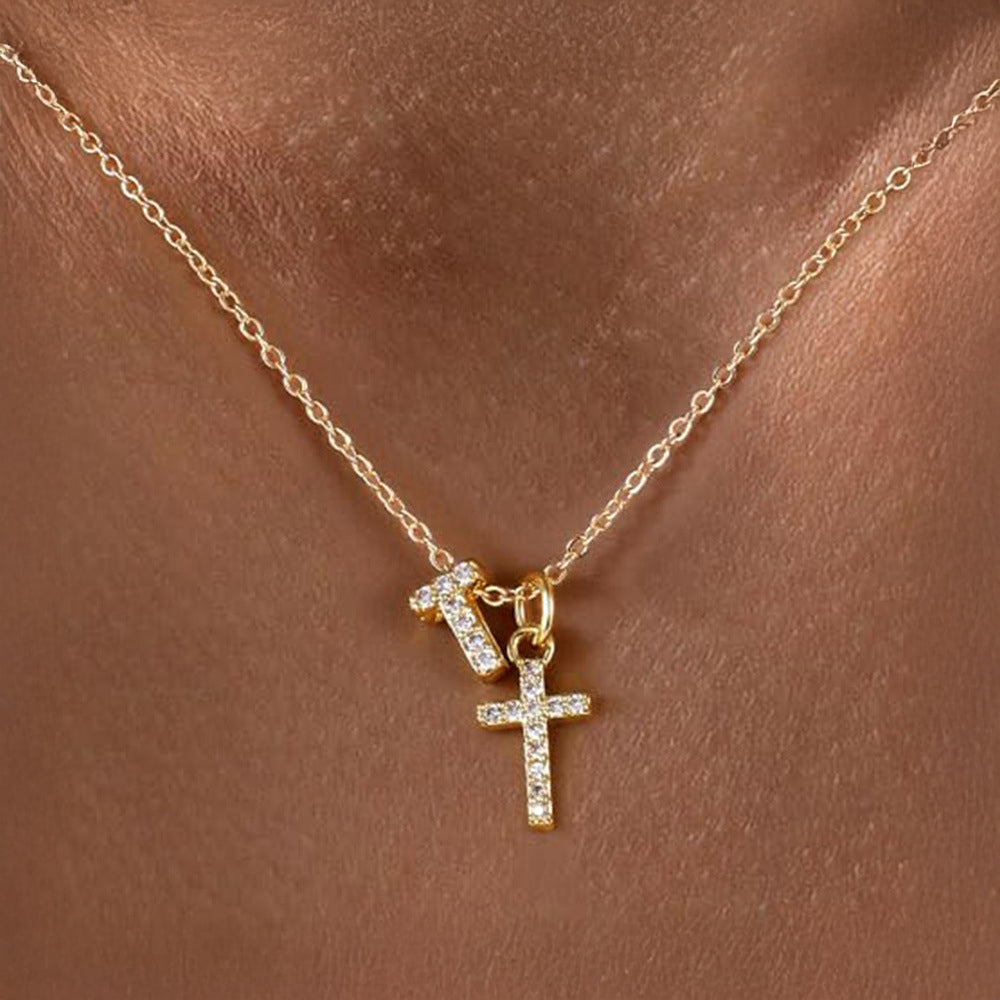 Skanto | Dainty Diamond Initial & Cross Necklace