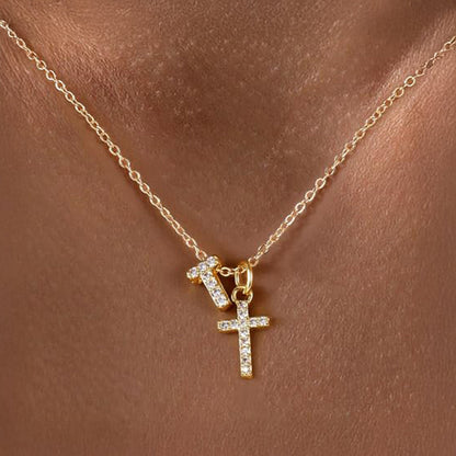Skanto | Dainty Diamond Initial & Cross Necklace