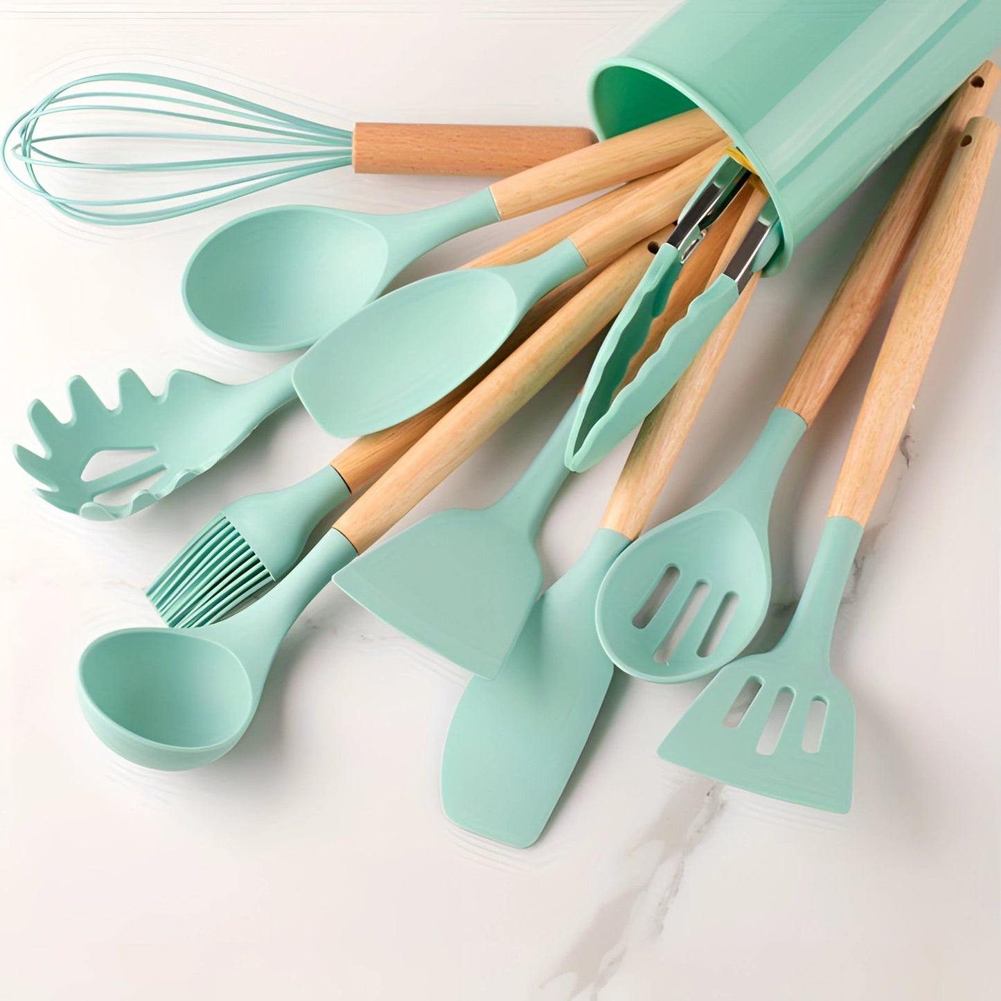 BowLift | Kitchen Utensils Set Silicone Bamboo Cooking Tools