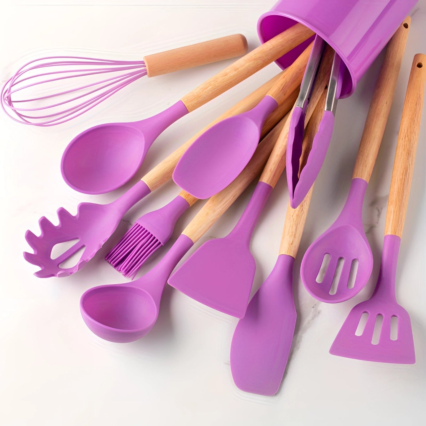 BowLift | Kitchen Utensils Set Silicone Bamboo Cooking Tools