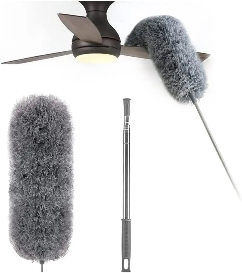 Telescopic duster with extra long microfiber head (3 free replacement cleaning heads)