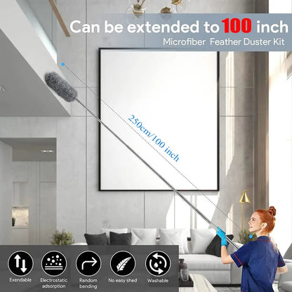 Telescopic duster with extra long microfiber head (3 free replacement cleaning heads)