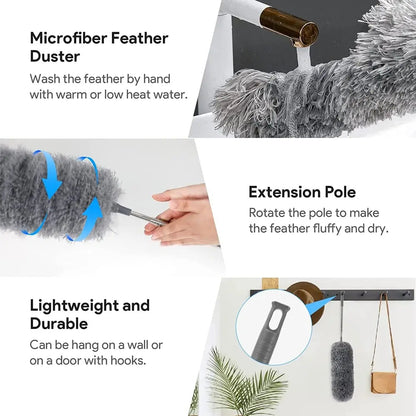 BowLift | Telescopic dust duster with extra long microfiber head (Free 3 replacement cleaning heads)