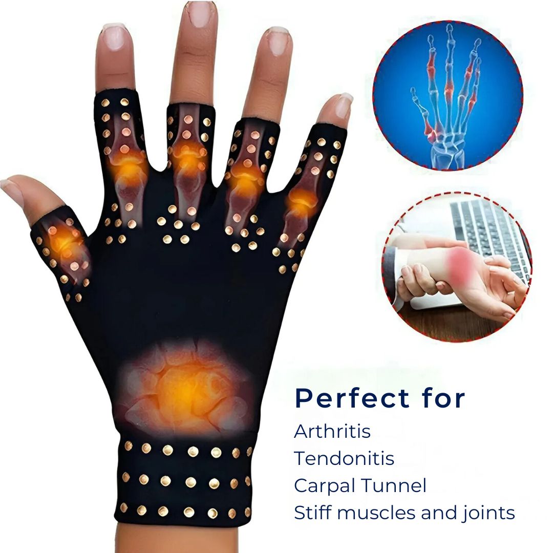 ThermaFlex Fingerless Arthritis Gloves | Magnetic Compression Gloves for Arthritis Pain Relief - Improved Circulation - Reduced Swelling Bowlift