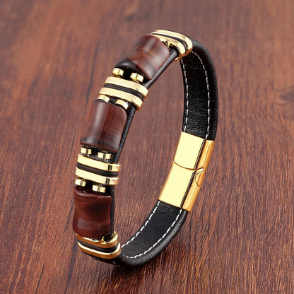 BowLift | Tiger Power Leather Bracelet – Natural Stone Jewelry with Tiger Eye and Stainless Steel Accents