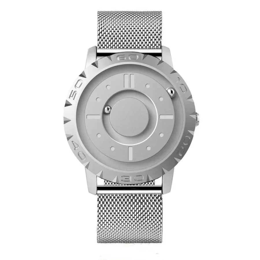 BowLift | Magnetic ball watch with stainless steel case & mesh bracelet - Futuristic time display for technology lovers
