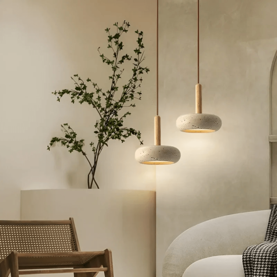 Skanto | LED Retro Ceiling Lamp Made of Stone & Wood