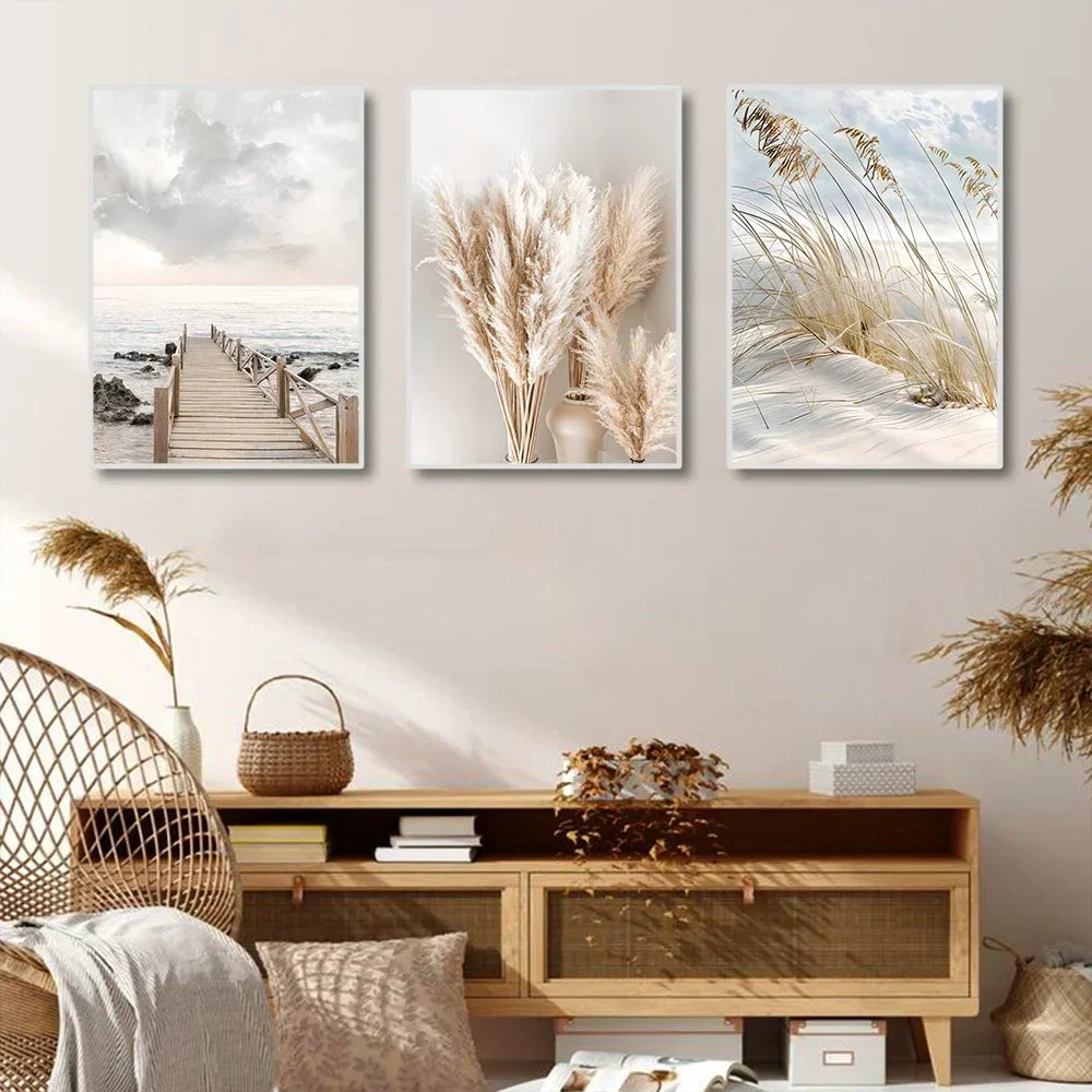 Calming Seagrass Beach Coastal Landscape Wall Art Fine Art Canvas Print Scandinavian Images of Serenity for Inspiring Living Room Decor | Skanto