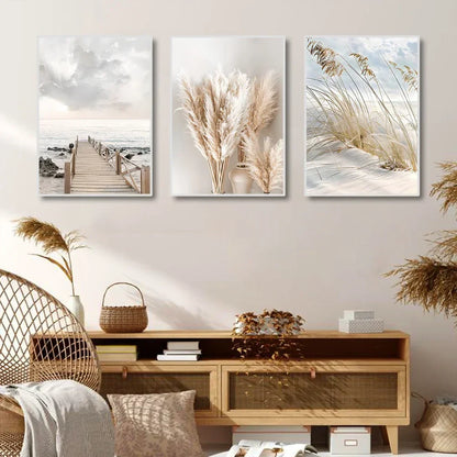 Calming Seagrass Beach Coastal Landscape Wall Art Fine Art Canvas Print Scandinavian Images of Serenity for Inspiring Living Room Decor | Skanto