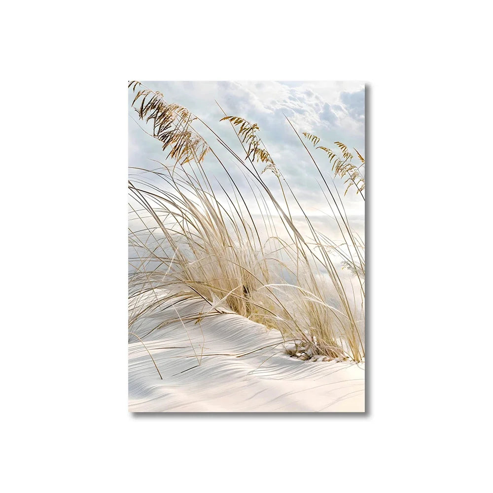 Calming Seagrass Beach Coastal Landscape Wall Art Fine Art Canvas Print Scandinavian Images of Serenity for Inspiring Living Room Decor | Skanto