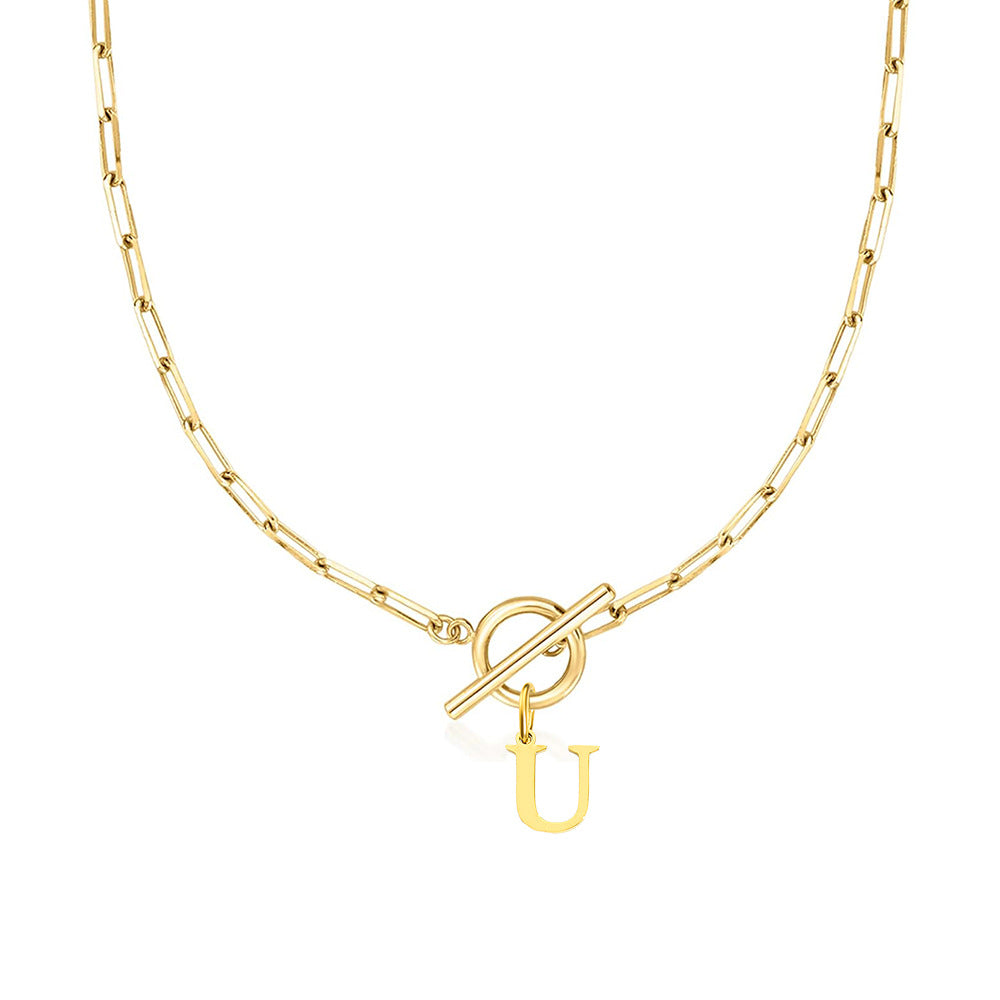 Karnz | Paperclip Initial Letter Circle Lock Necklace
