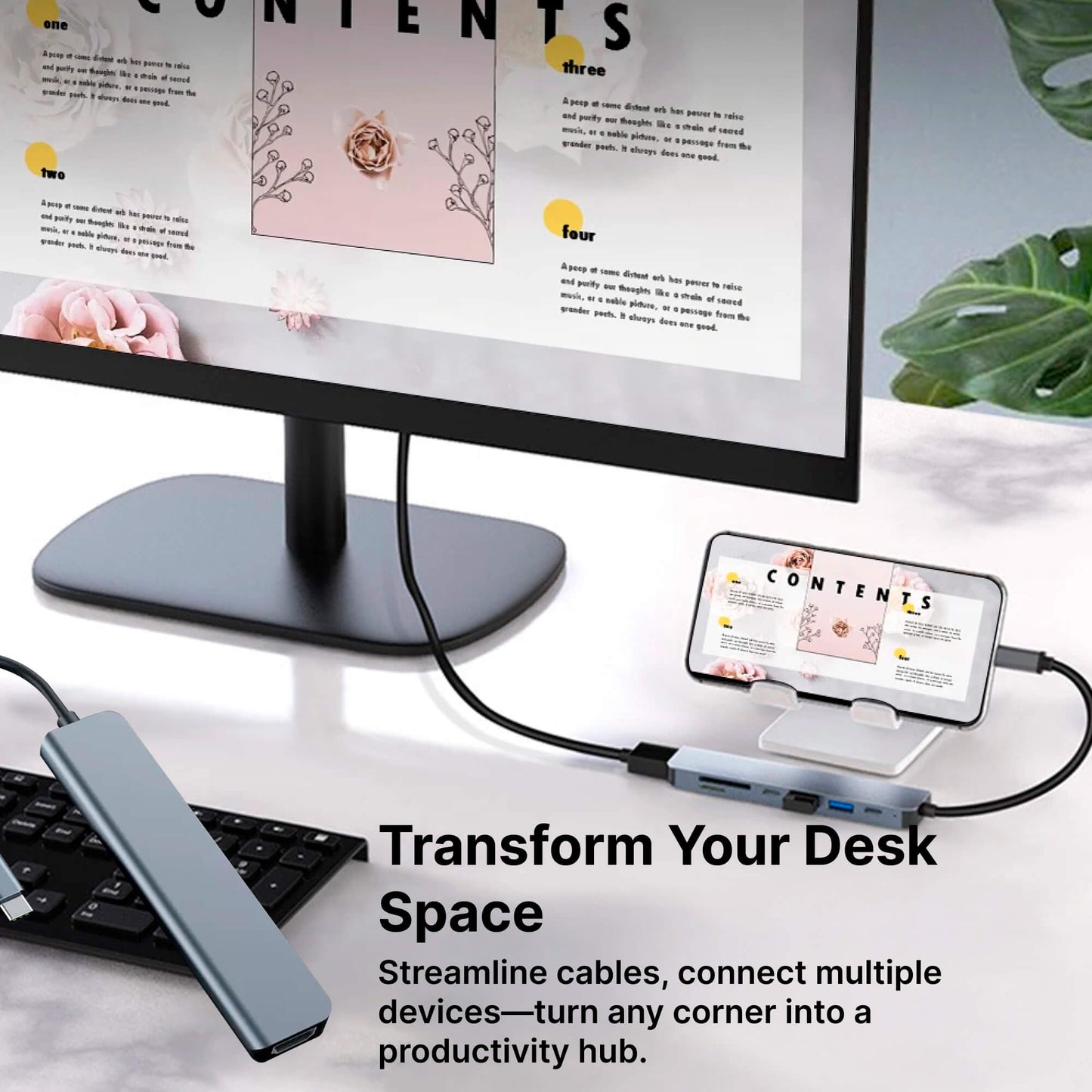 Skanto | USB-C to USB Adapter Hub & Multiport Adapter - MacBook Pro & Air Compatible - HDMI, USB, SD Card Reader & More
