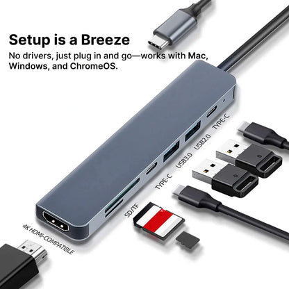 BowLift | USB-C To USB Adapter Hub & Multiport Adapter - MacBook Pro & Air Compatible - HDMI, USB, SD Card Reader & More