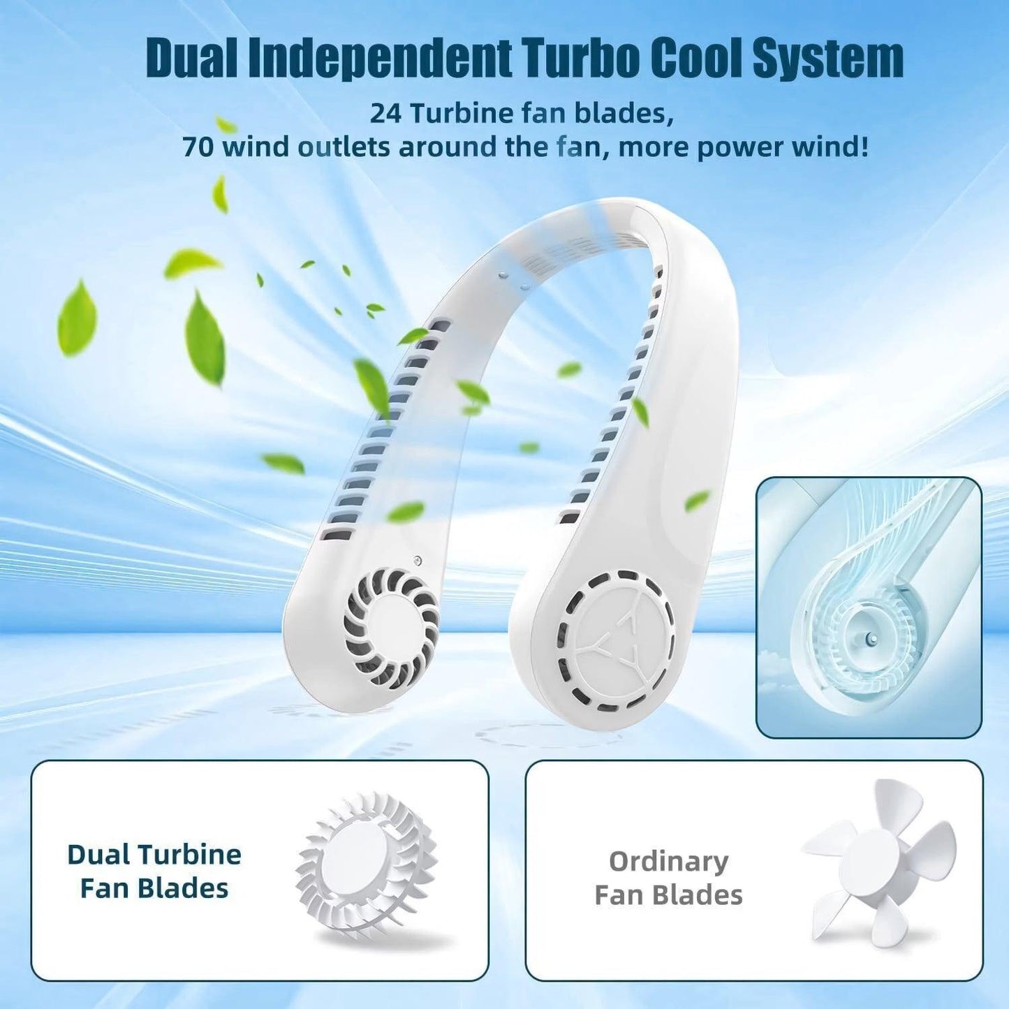 Portable Neck Fans - Portable 5 Speed Neck Fan USB Rechargeable Neckband Bladeless Cooler | Bowlift