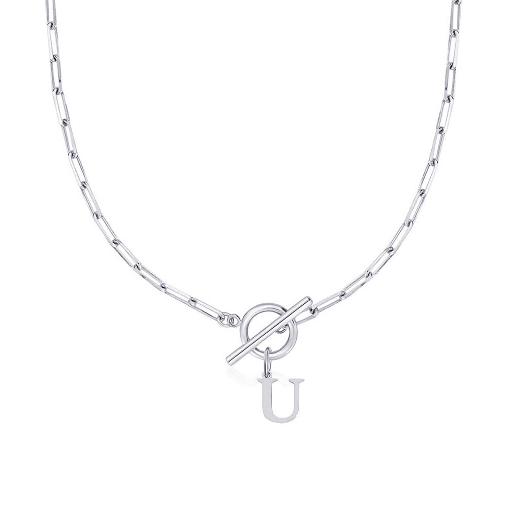Karnz | Paperclip Initial Letter Circle Lock Necklace