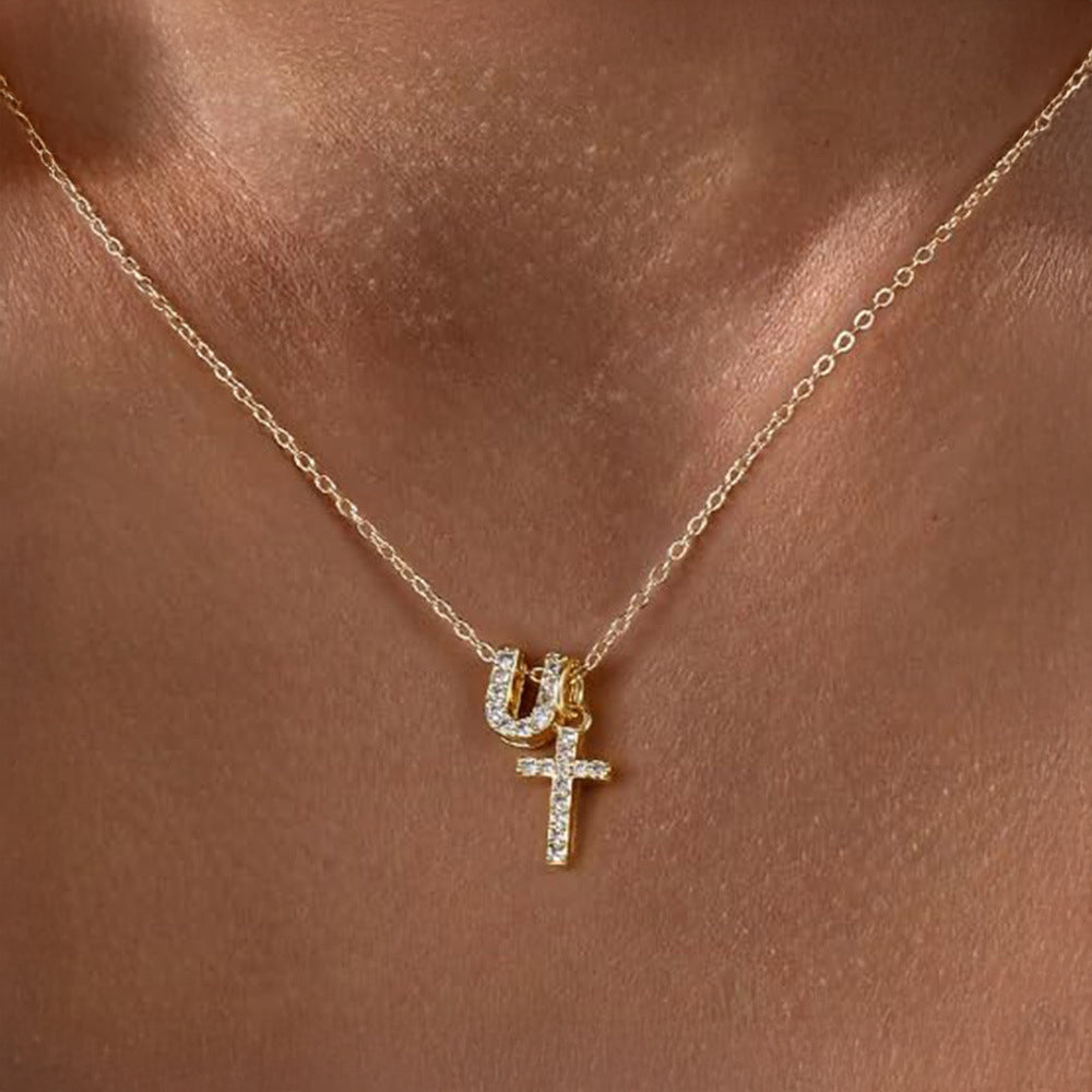 BowLift | Dainty Diamond Initial & Cross Necklace