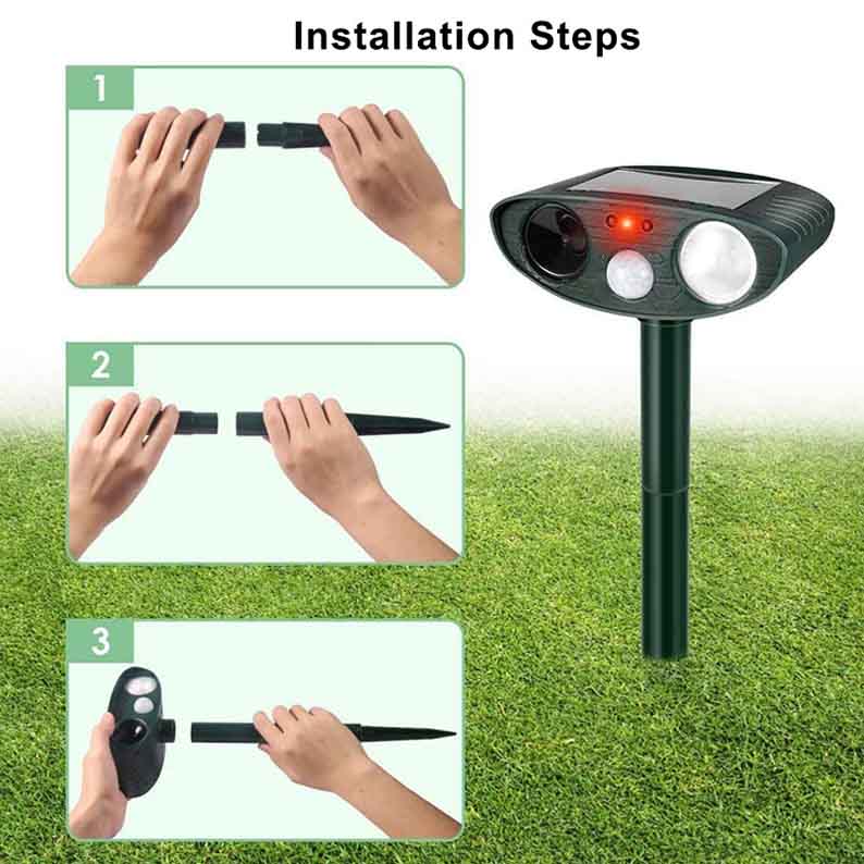 BowLift | Solar Powered Ultrasonic Rabbit Repeller with Flashing Light – Effective Pest Control for Gardens and Yards