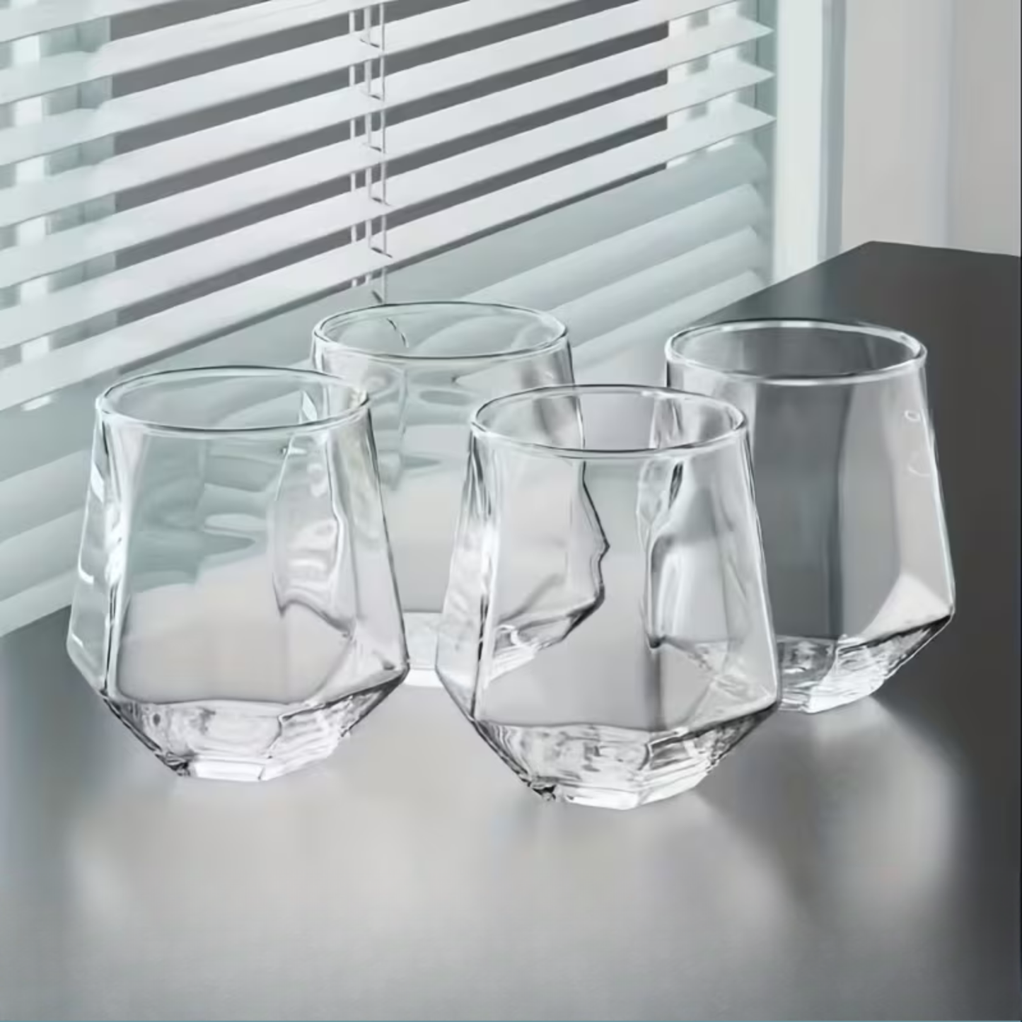 Glass Cup in Transparent Design, 4-Piece Set – Stylish and Decorative Design | 300 ml Glass Cup for Water, Juice, and Tea | Bowlift