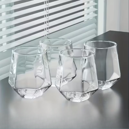 Glass Cup in Transparent Design, 4-Piece Set – Stylish and Decorative Design | 300 ml Glass Cup for Water, Juice, and Tea | Bowlift