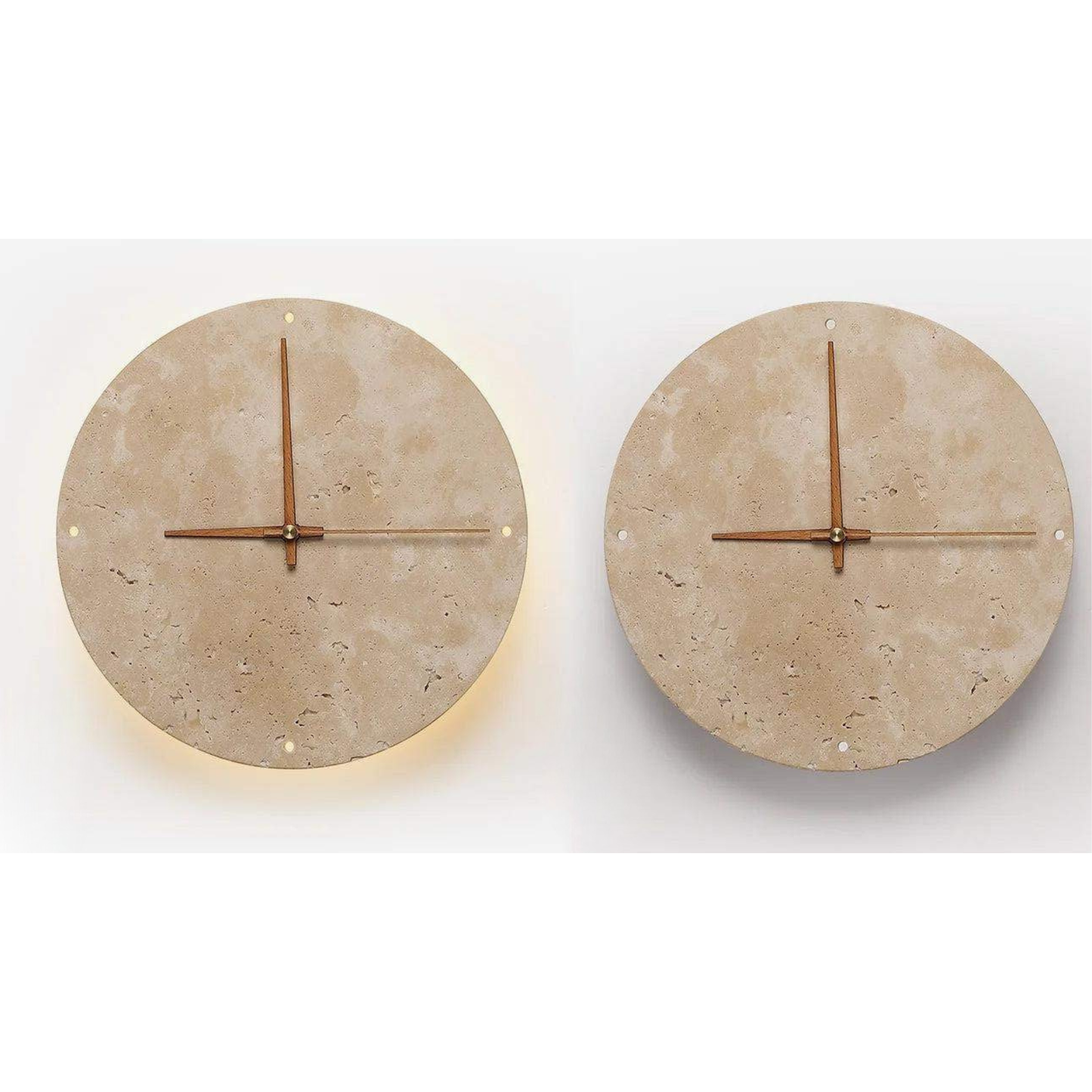 Travertine Wall Clock with LED Light – Minimalist & Decorative | High-Quality Natural Stone Clock | Karnz