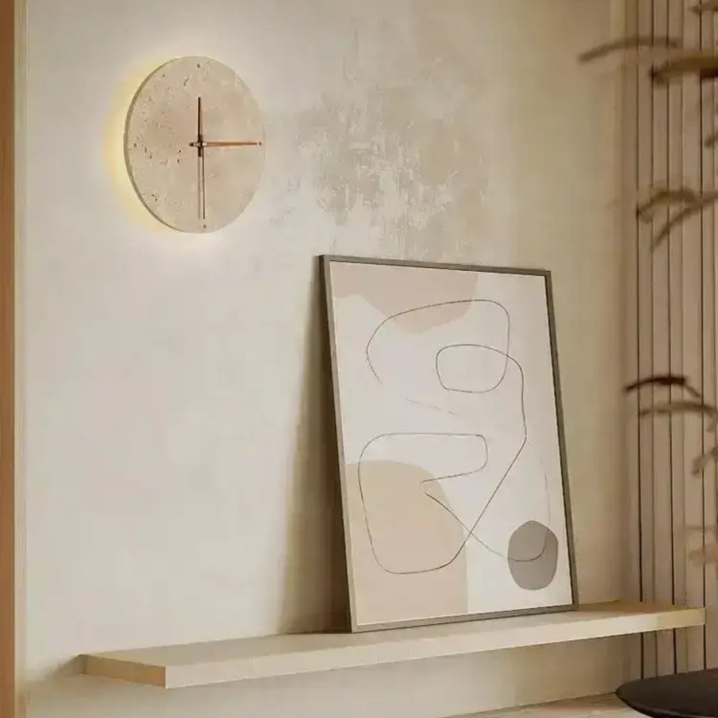 Travertine Wall Clock with LED Light – Minimalistic & Decorative | High-Quality Natural Stone Clock | Bowlift