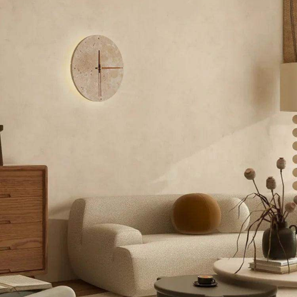 Travertine Wall Clock with LED Light – Minimalistic & Decorative | High-Quality Natural Stone Clock | Bowlift