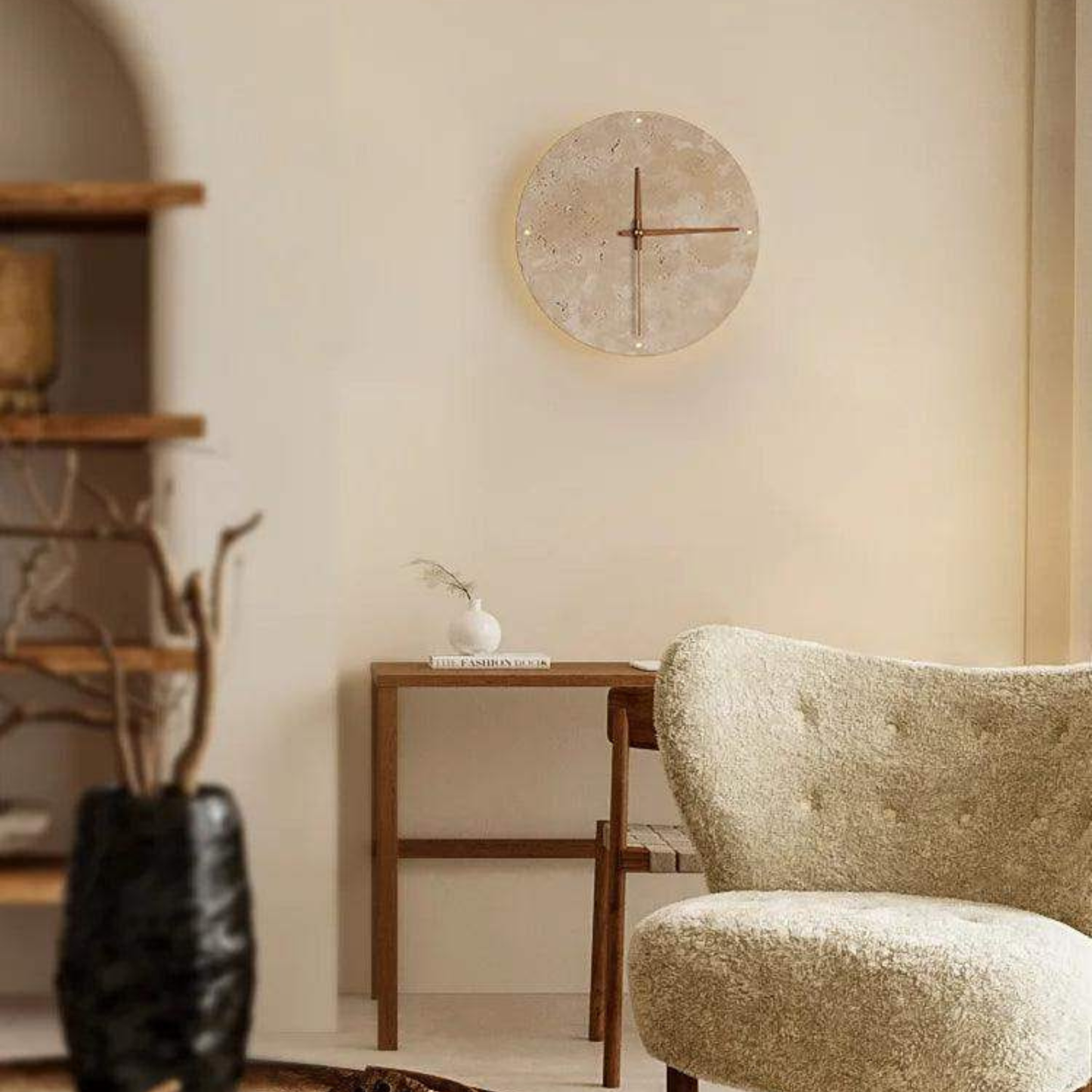 Travertine Wall Clock with LED Light – Minimalistic & Decorative | High-Quality Natural Stone Clock | Bowlift