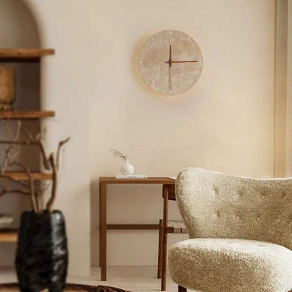 Travertine Wall Clock with LED Light – Minimalistic & Decorative | High-Quality Natural Stone Clock | Bowlift
