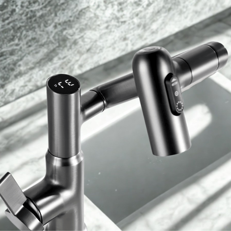 Skanto | FLOWAXIS – 360° Swivel Kitchen Faucet with Adjustable Height & Temperature Display