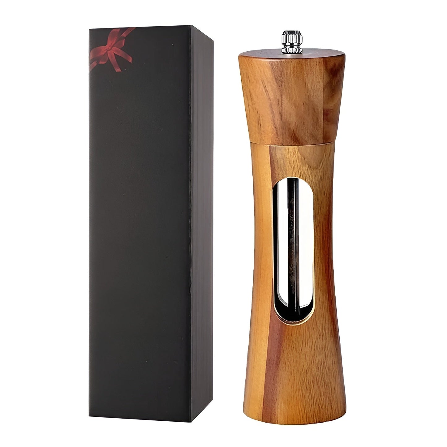 Manual salt and pepper mills – Wood design with acrylic glass window | Set of 2