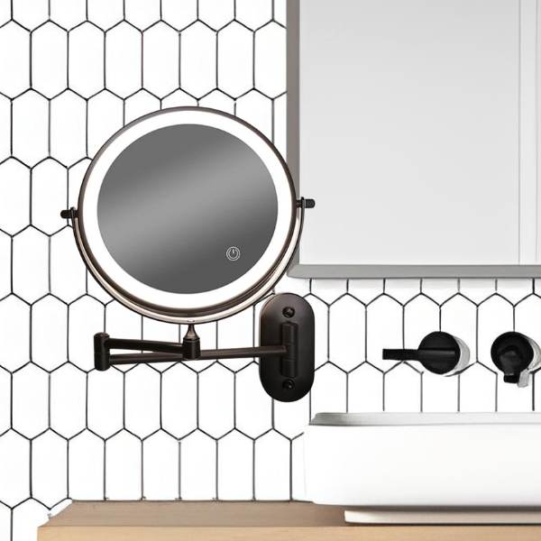 Skanto | Black LED Rechargeable Makeup Mirror – 3-Color Light