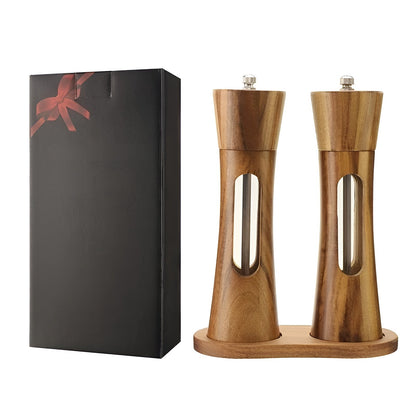 Manual salt and pepper mills – Wood design with acrylic glass window | Set of 2