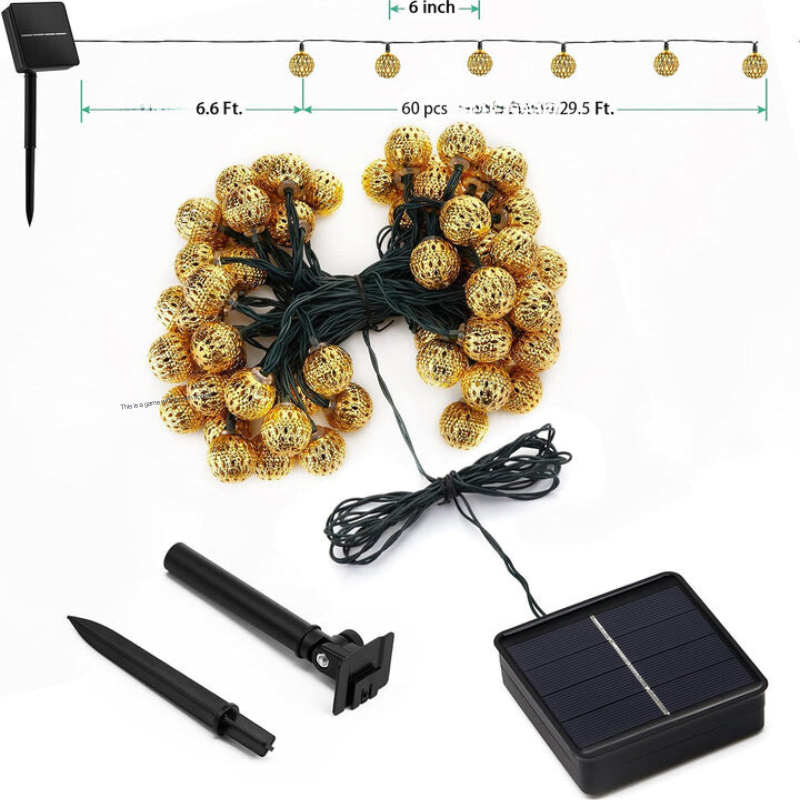 Skanto | Moroccan Waterproof Solar String Lights, 12m, 100 LED Bulbs, 8m