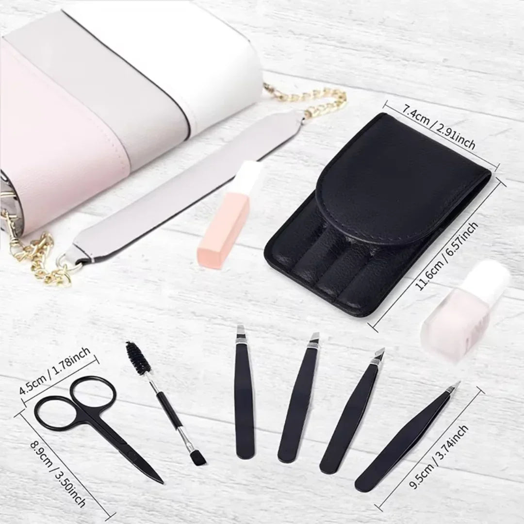 BowLift | Precision Tweezers Set – 6-piece Eyebrow Kit with Travel Case