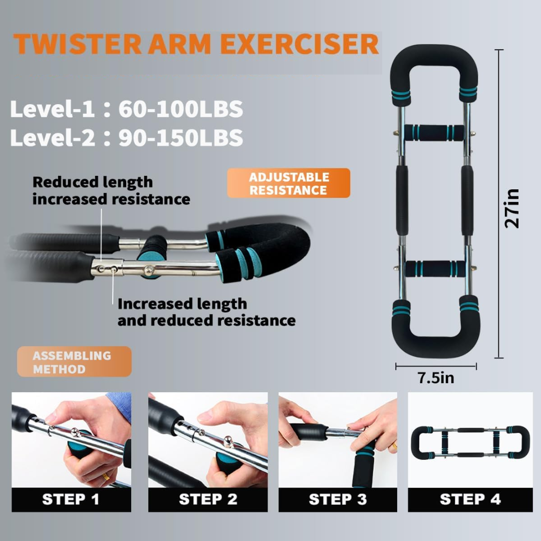 BowLift | Twister Arm Exerciser – Adjustable Spring Workout Bar for Upper Body Strength Training