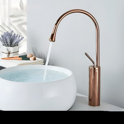Basin mixer tap with a brushed finish – Deck-mounted tap, hot and cold mixer, brass fitting for residential use