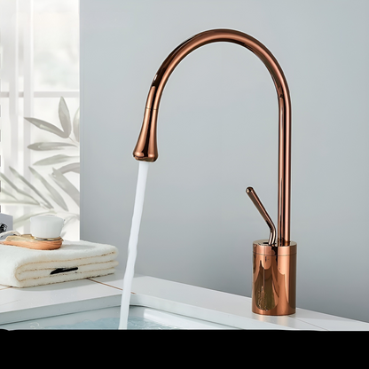 Basin mixer tap in a brushed look – Basin mixer tap, hot-cold mixer, brass tap for residential use | Karnz