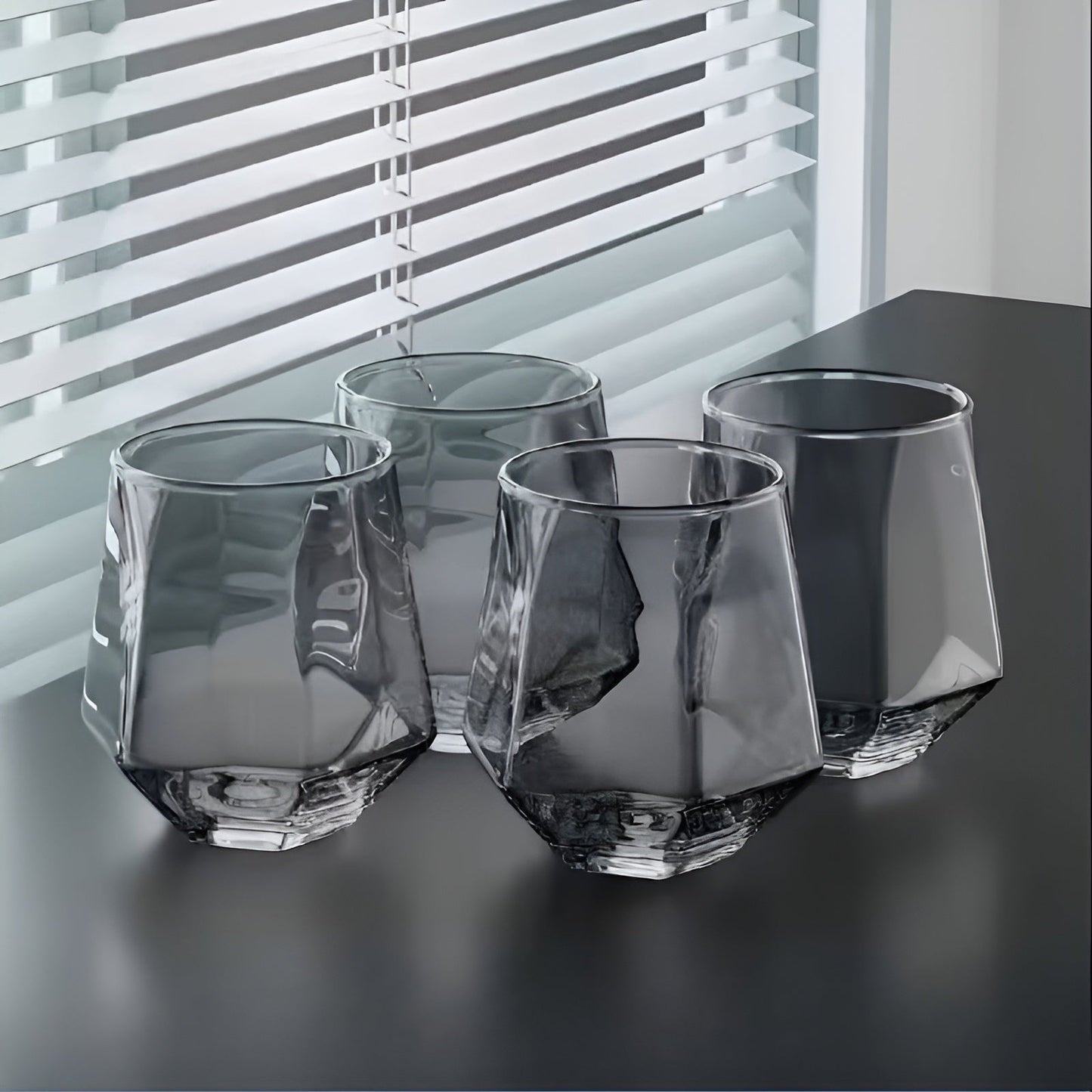 Glass Cup in Transparent Design, 4-Piece Set – Stylish and Decorative Design | 300 ml Glass Cup for Water, Juice, and Tea | Bowlift