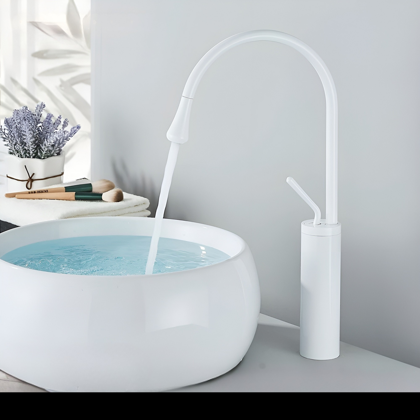 Basin mixer tap with a brushed finish – Deck-mounted tap, hot and cold mixer, brass fitting for residential use